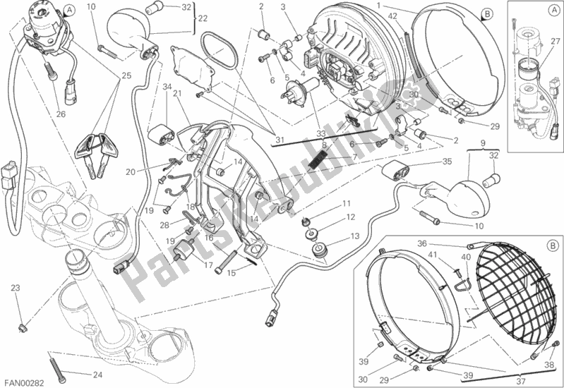 All parts for the Headlight of the Ducati Scrambler Urban Enduro Thailand USA 803 2015